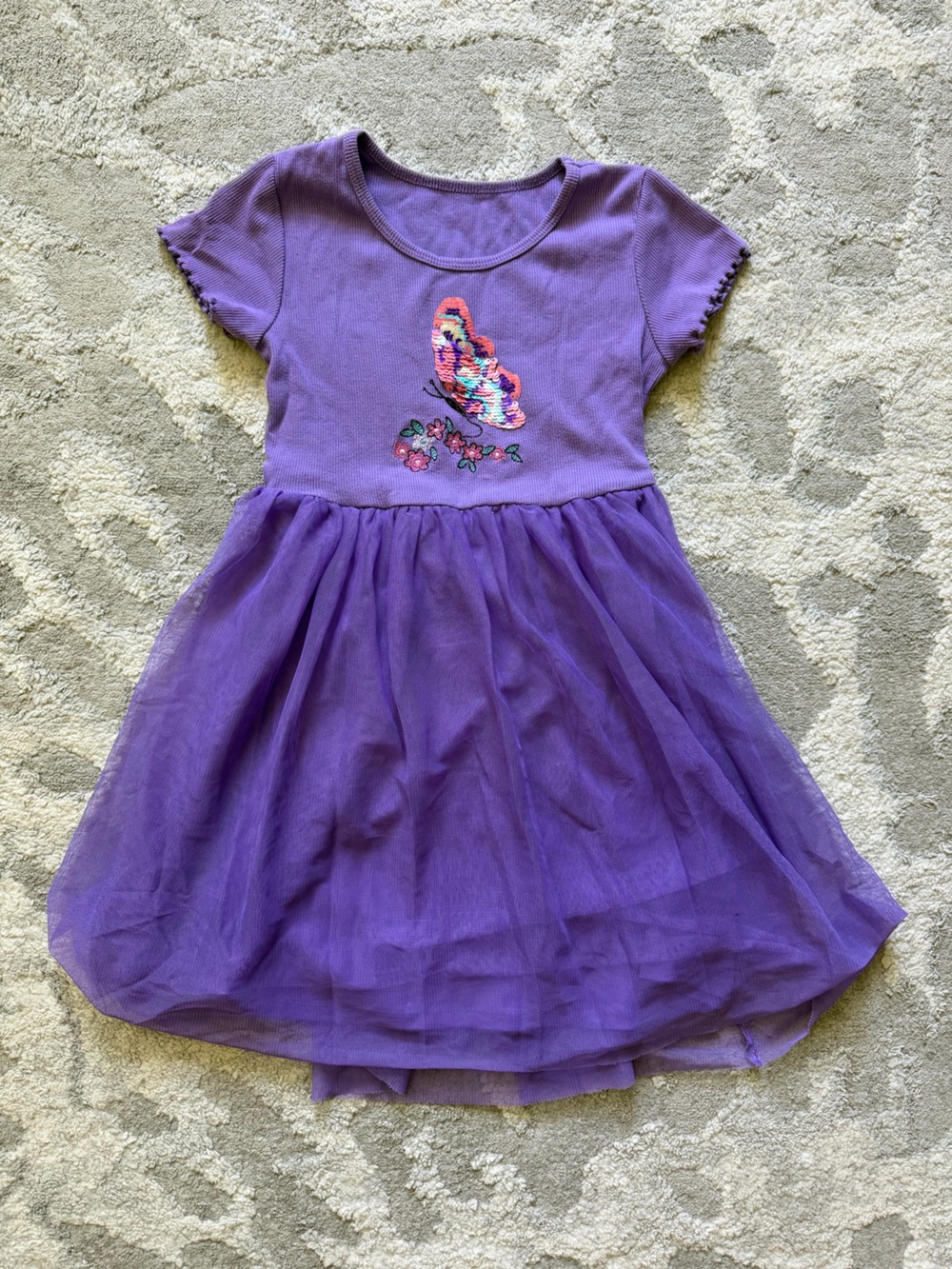 Girls' Purple Butterfly Sequin Tulle Dress